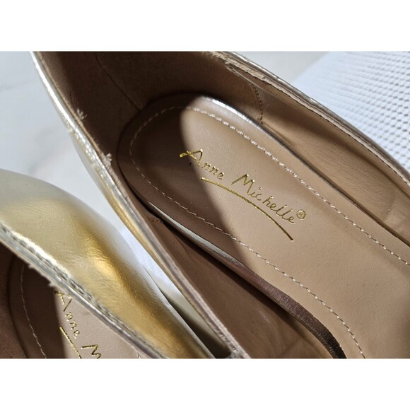 Anne Michelle Women's Heels Size 8 Gold Pointed Toe Chunky Block High Heel - Picture 10 of 11
